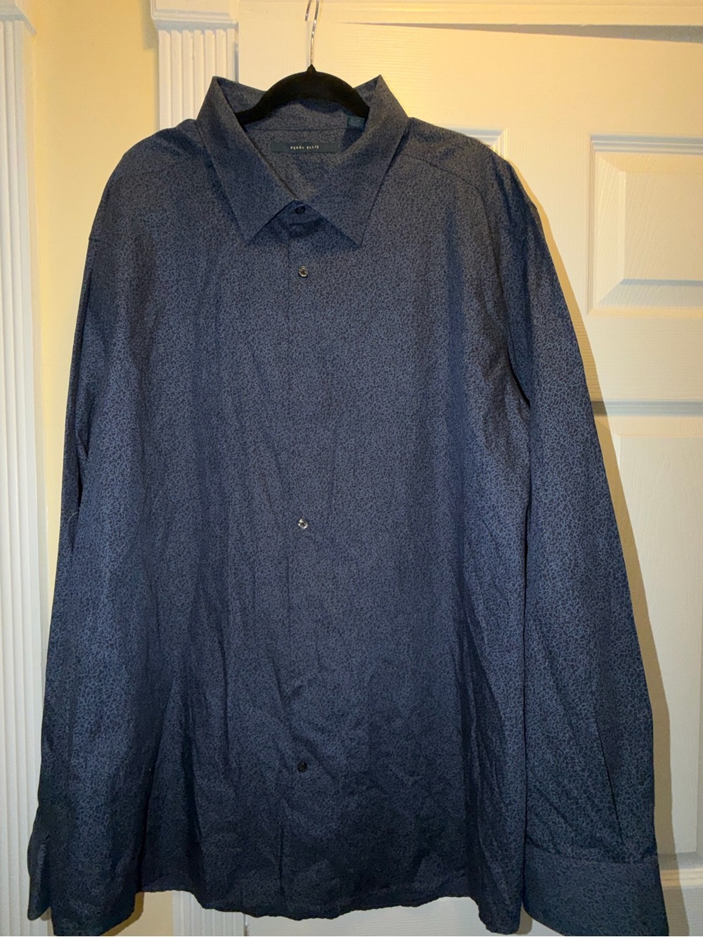 Perry Ellis Navy Blue Subtle Micro-Pattern Dress Shirt